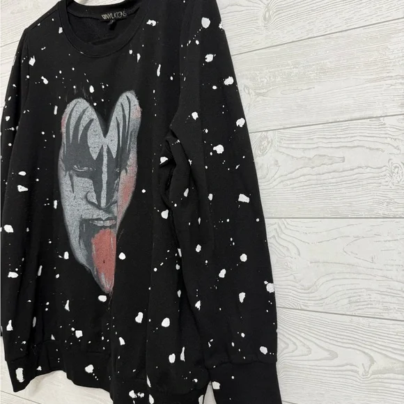 The Vinyl Icons Women’s Black Pullover “KISS” Sweatshirt. Size 2 (XL) - Picture 2 of 7